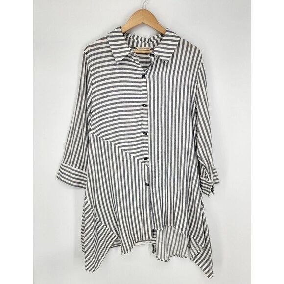 Soft Surroundings Standout Button Tunic Asymmetrical Stripe Size Large Lagenlook - Picture 1 of 4
